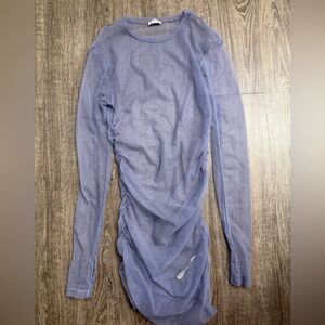 Free People Lilac Sheer Long Sleeve Ruched Mini Dress